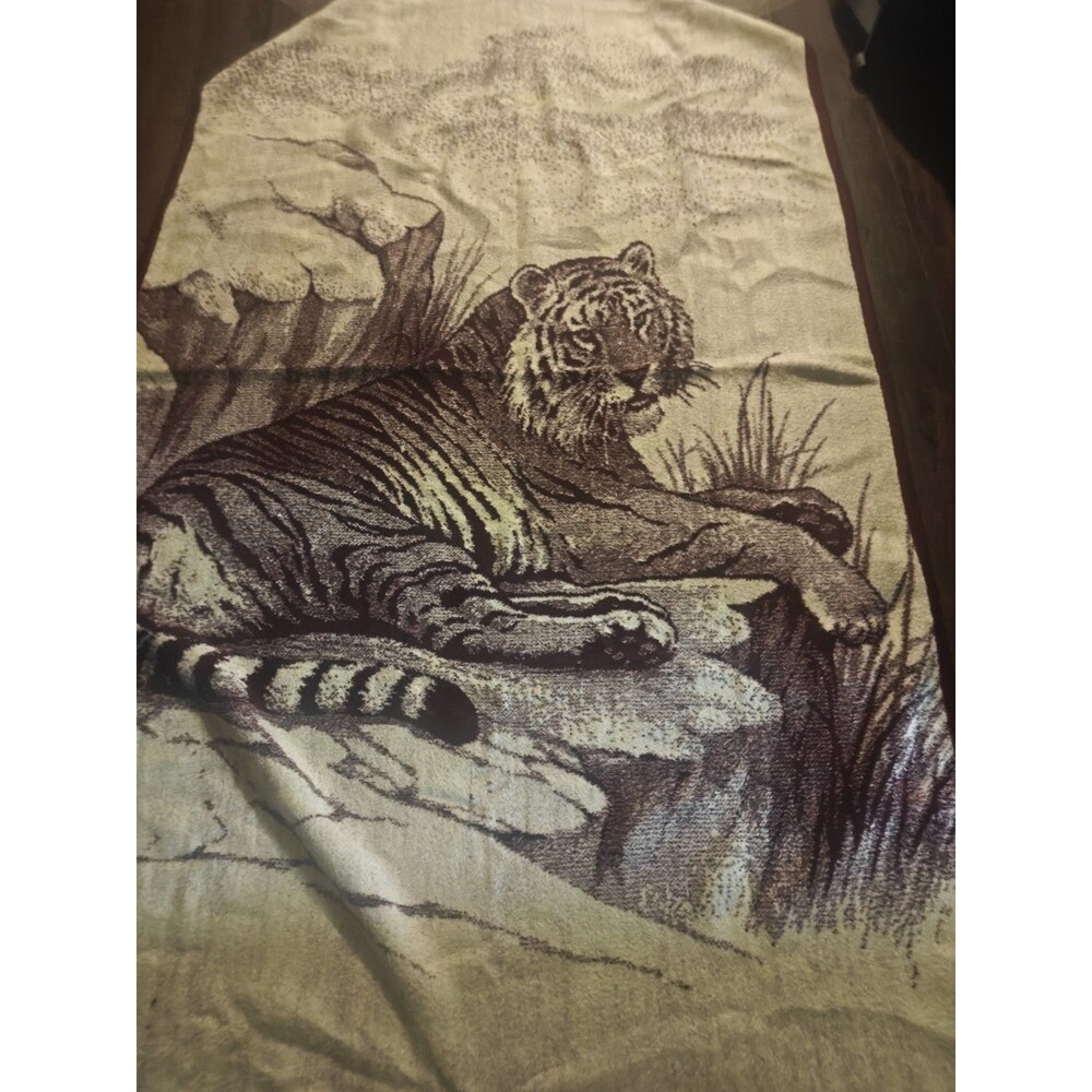 Vintage San Marcos Blanket Tiger Mexico Reversible 56x90